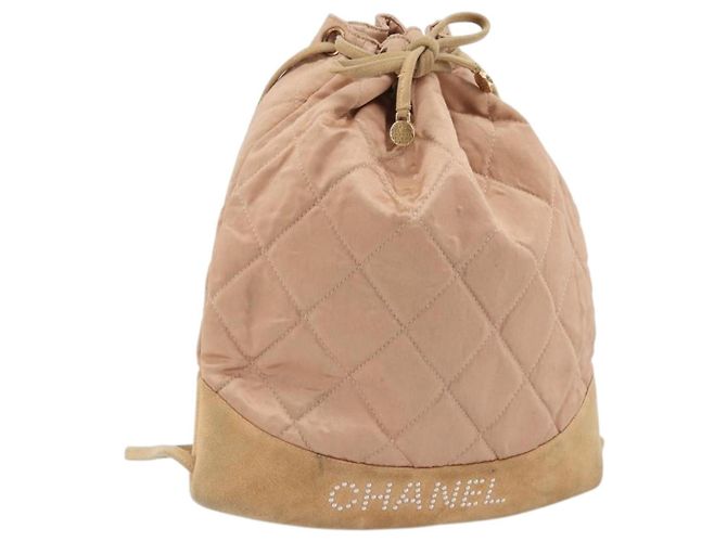 Chanel Vintage Drawstring Quilted Satin with Suede Medium Pink