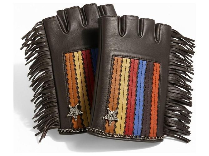 Guantes sin dedos Chanel Paris Dallas 14A multicolor Castaño