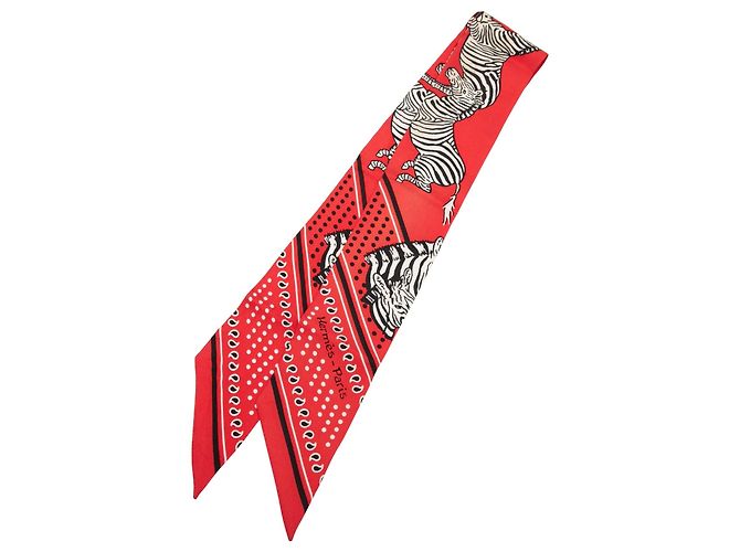 Pañuelo Twilly de seda Hermès Les Zebres rojo Roja