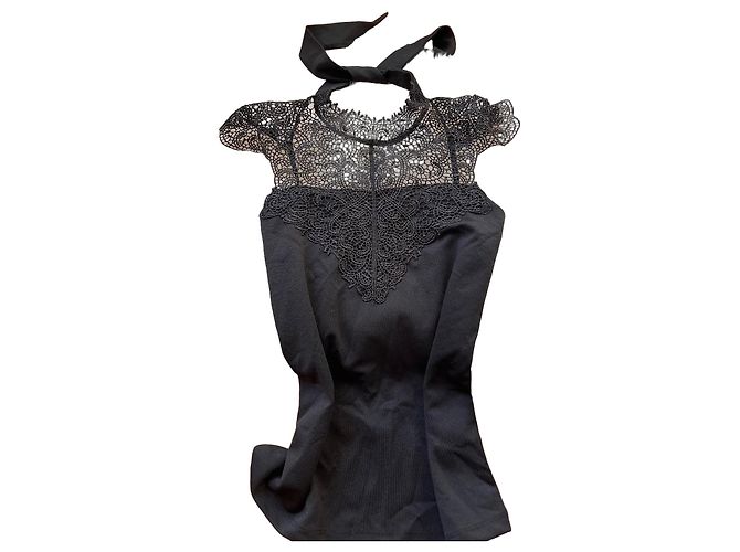 Autre Marque Top de encaje negro con cuello alto