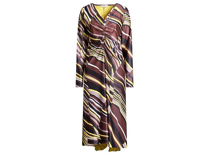 Vestido Midi MaliParmi Lyrical Stripe Castaño Negro Blanco Gris Amarillo