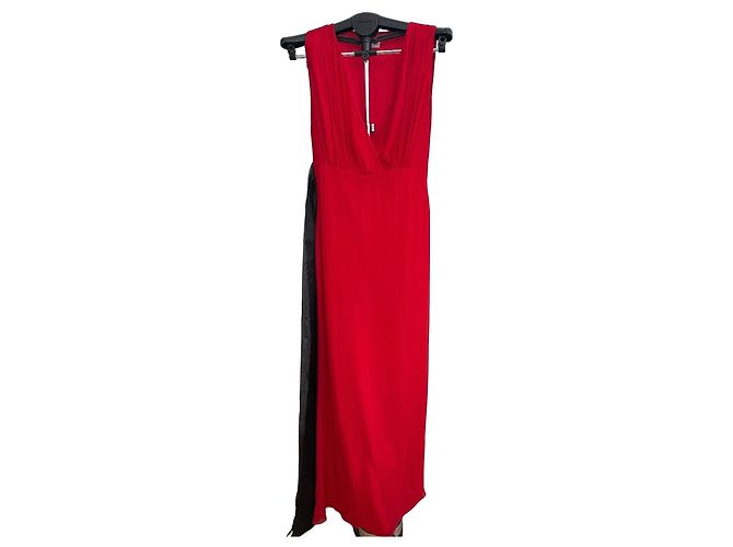 Valentino Roma Rotes Seiden-Abendkleid mit schwarzer Schärpe