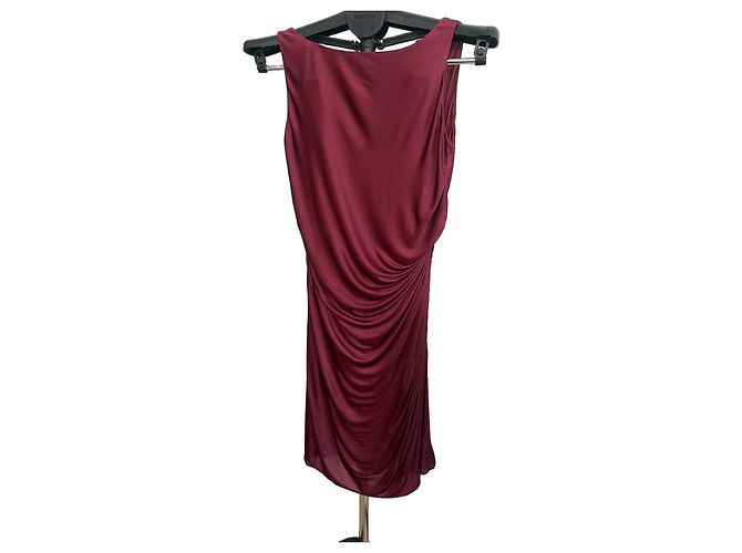 Gianni Versace Vestido Midi Drapeado Bordô Bordeaux