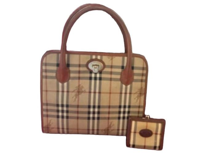 Borsa Burberry Nova Check in tela e pelle Marrone Beige