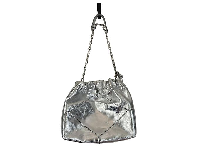 Ba&Sh Borsa Tote M Lamine June Pelle Argento