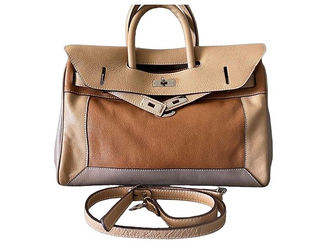 Mac Douglas Lederhandtasche Tricolor Braun Beige