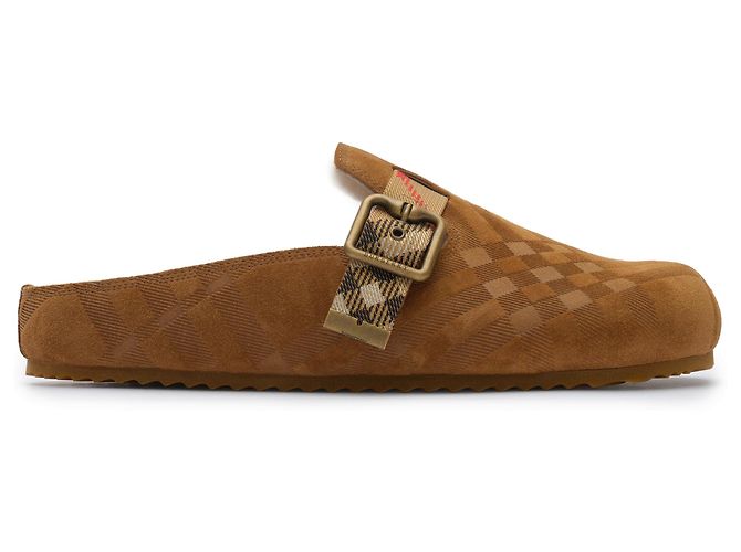 Burberry Mules Urchin em shearling xadrez Marrom