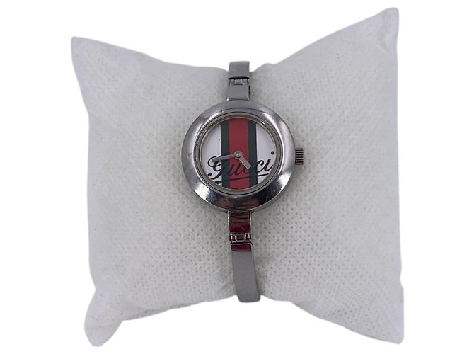 Gucci Orologio Bangle Vintage in Acciaio Inossidabile Argento con Quadrante 105 Web Stripe