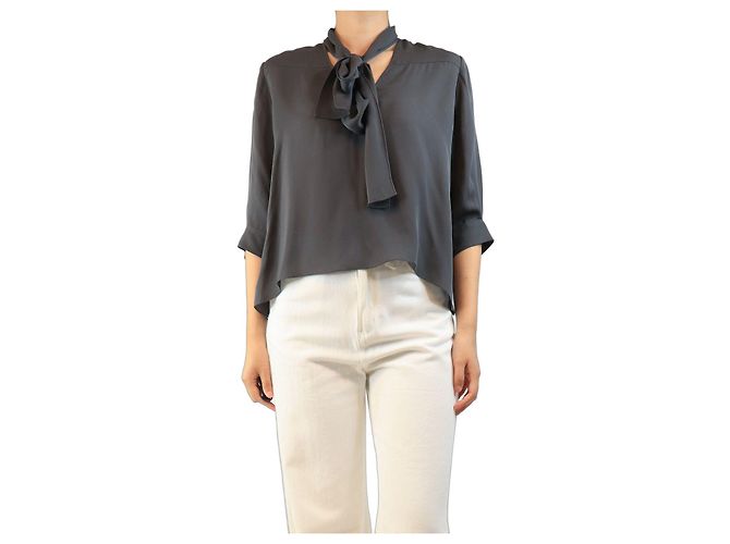 Autre Marque Blusa de seda com laço cinza - size M