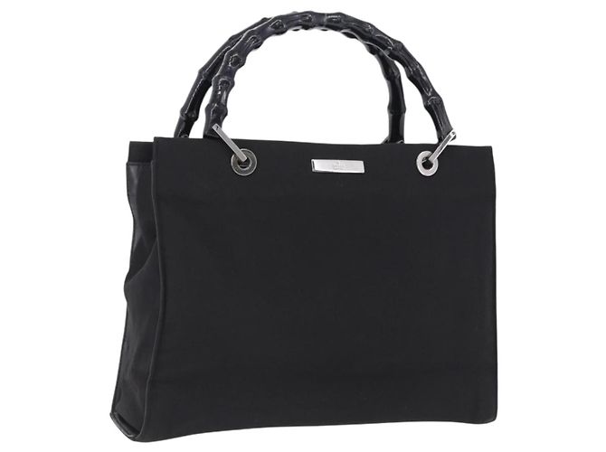 GUCCI Bamboo Tote Bag Canvas Black Silver 002 1016