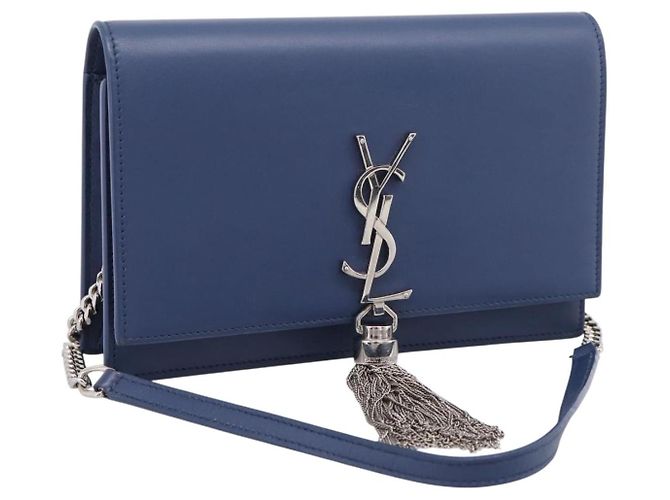 Autre Marque SAINT LAURENT Kate Chain Shoulder Wallet Leather Navy Silver