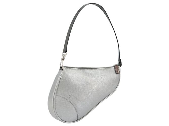 Christian Dior Trotter Canvas Saddle Accessory Pouch Leather Silver