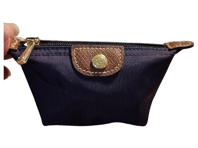 Longchamp Le Pliage Geldbörse aus Canvas und Leder Lila Dunkelviolett