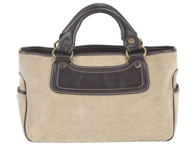 Céline Celine C Macadam Boogie Bag Leather Handbag Tote Brown Beige