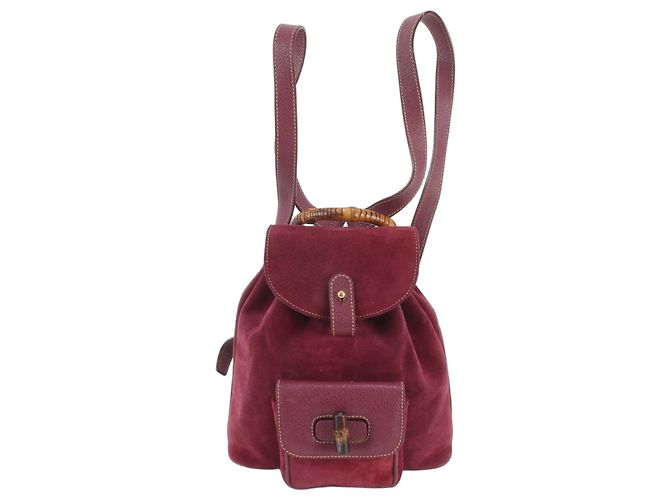 Gucci Old Bamboo Leather Backpack Dark red