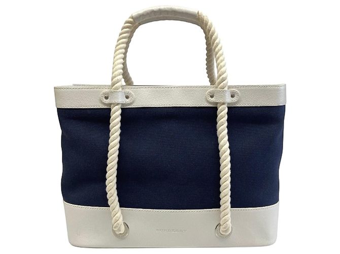 Saco Tote Burberry Marine Nova Stripe em lona e couro Azul marinho