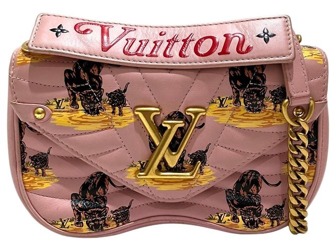 Bolsa de corrente Louis Vuitton New Wave PM de ombro Rosa Estampa de leopardo