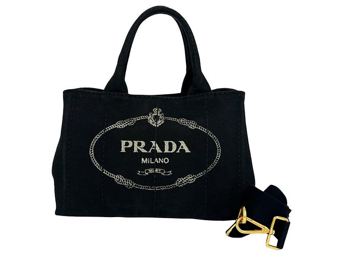 Tote Sac à main Prada Canapa en toile avec logo triangle Noir