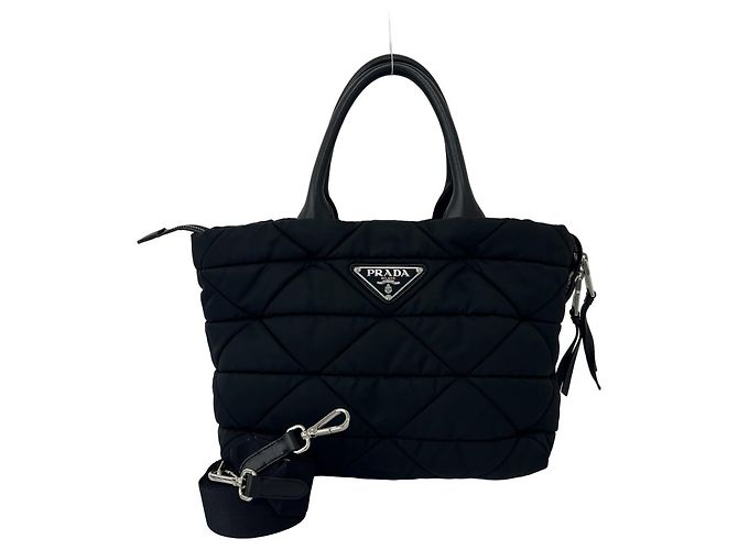 Prada Triangle Logo Hardware Tessuto Pocono Shoulder Bag Black