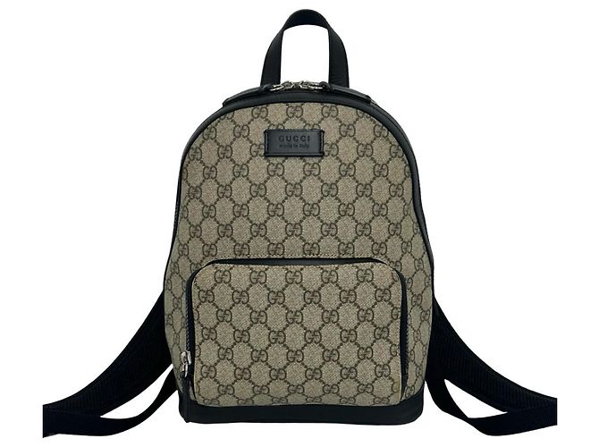 Gucci GG Supreme Logo Pattern Leder-Rucksack Schwarz Beige