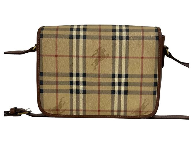Sac à épaule en cuir Burberry Vintage Nova Check Pattern Marron Beige