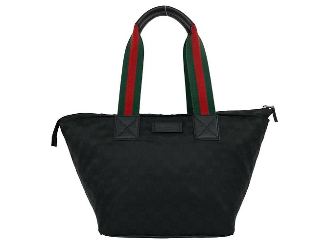 GUCCI Sherry Line GG Pattern Logo Tote Bag Schwarz Rot Grün