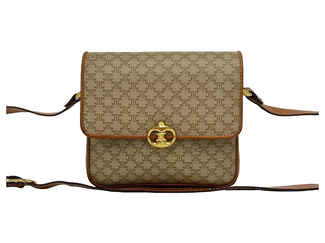 Céline Sac à épaule en cuir Celine Vintage Triomphe Marron Beige