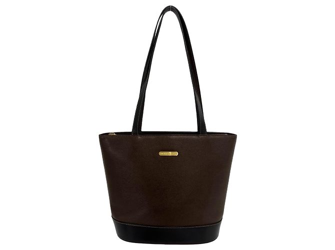 Sac cabas en cuir Burberry Vintage Logo Hardware Nova Check Pattern Marron
