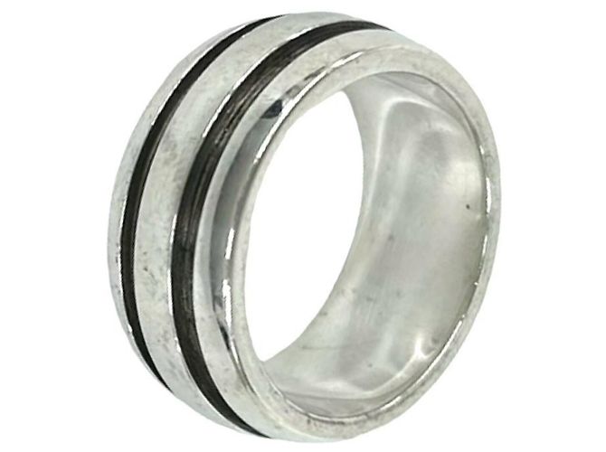 Autre Marque Anello Tiffany Vintage Grooved Double Line Band Ring Argento