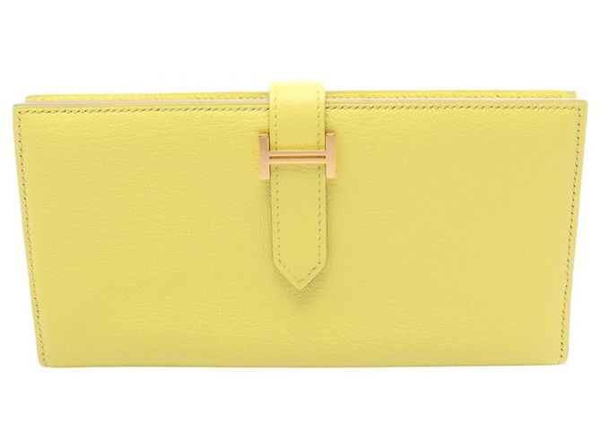Hermès Cartera larga bi-fold Hermes Bearn Soufflé Lime Amarillo