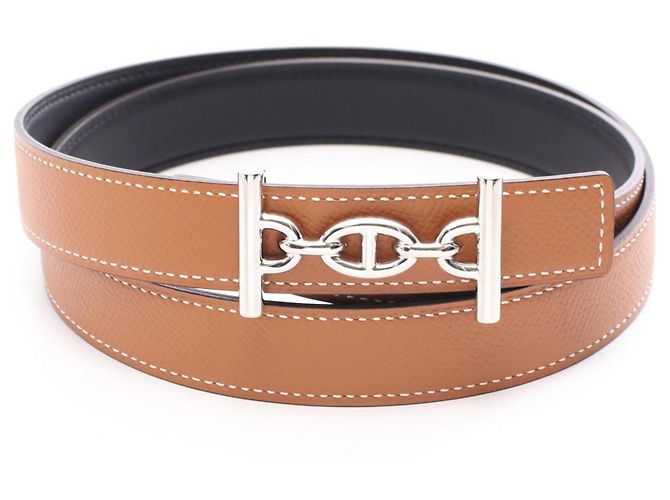 Hermès Kit de cinto reversível Hermes Lagoon Marrom Preto