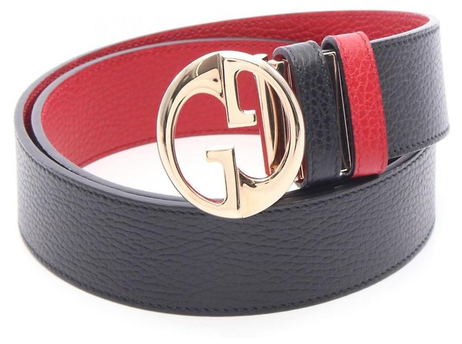 Gucci Wendelbarer Ledergürtel Schwarz Rot