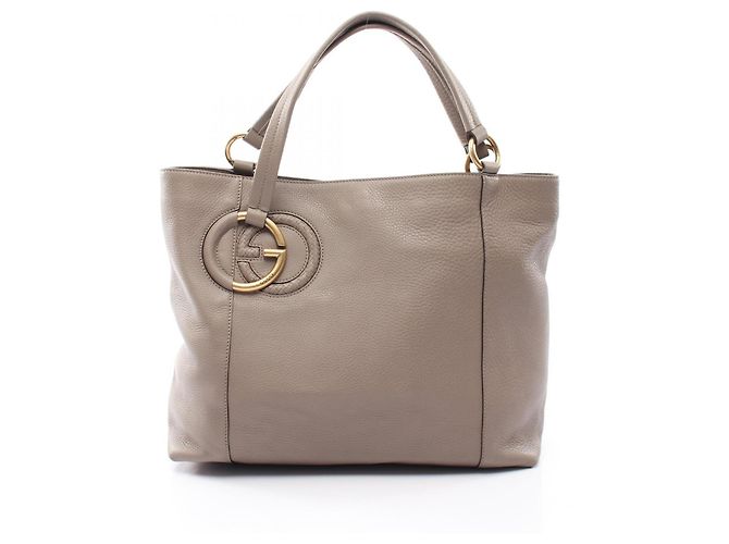 Saco Tote Gucci Interlocking G - Couro Bege