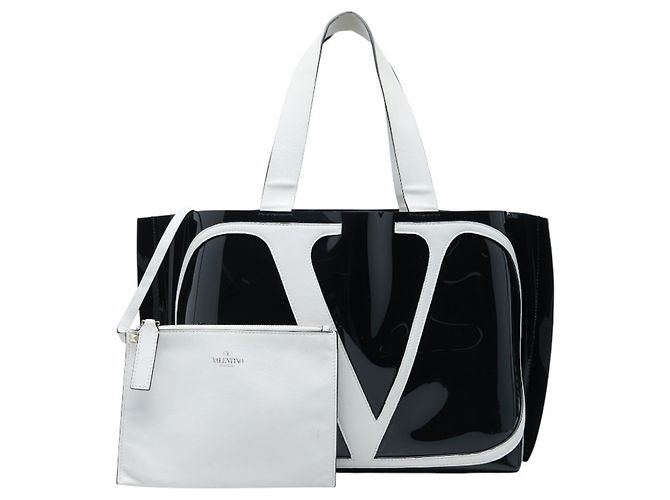 Saco Tote Valentino V-Logo Medium Preto Branco