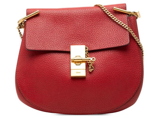 Borsa a tracolla con catena Chloé Drew Rosso D'oro