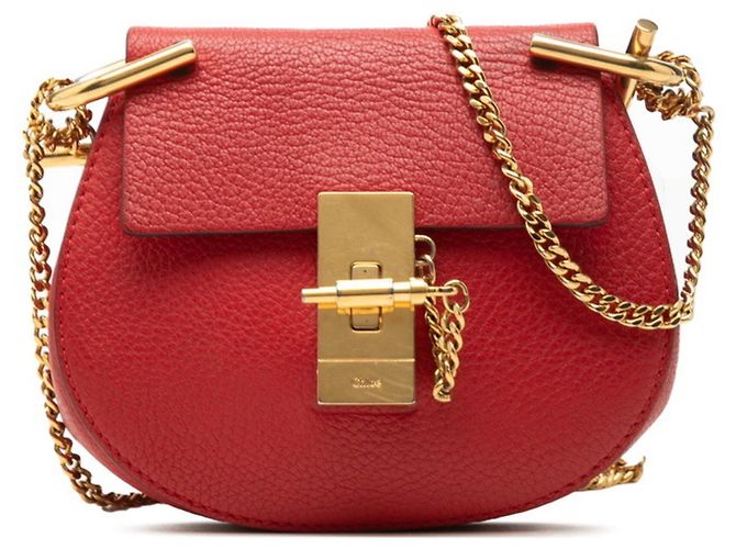 Bolsa de Ombro com Corrente Chloé Drew Mini Vermelho Dourado