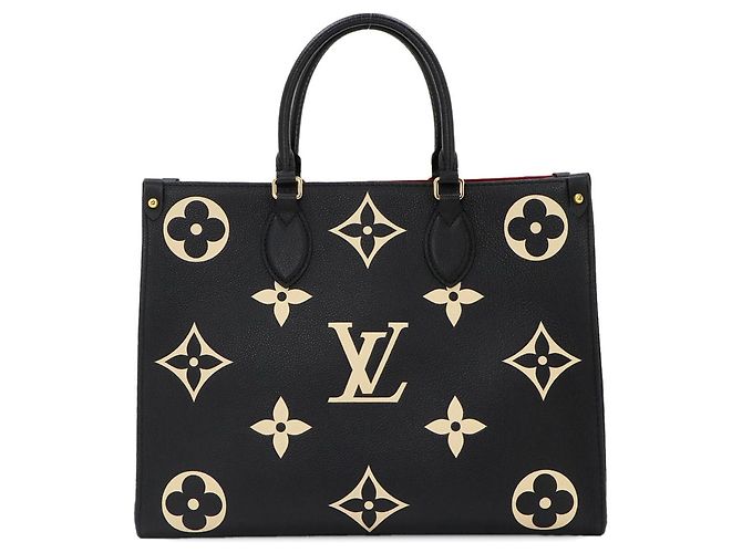 Sac à main cabas Louis Vuitton Onthego MM Bicolor Monogram Empreinte Noir Multicolore Beige Monogramme