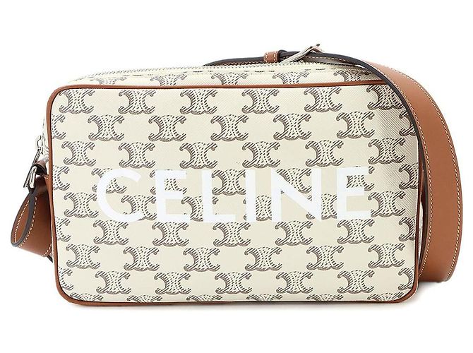 Céline Celine Triomphe Medium Shoulder Handbag Brown White