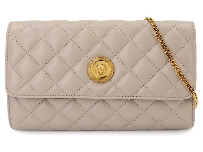 Bolsa de ombro acolchoada Versace Medusa Bege Dourado