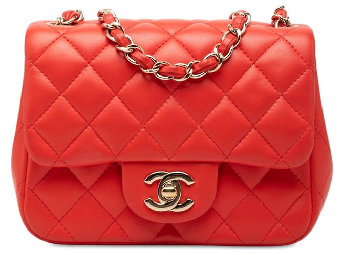 Chanel Orange Mini Square Classic Lambskin Single Flap Rosso Arancione