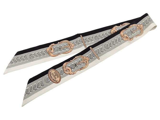 Twilly in seta Hermès Gray Bride de Cour Marrone