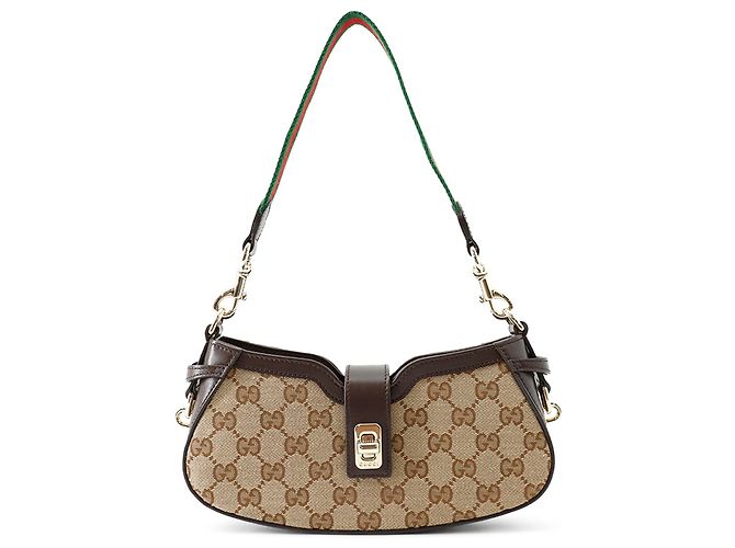 Borsa a tracolla Gucci Mini GG Canvas Web Moon Side Beige