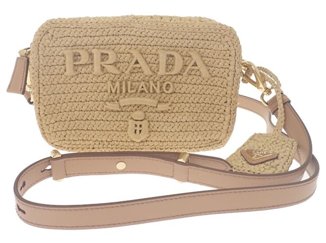 Bolso bandolera Brique de crochet de rafia con efecto de hilo beige Prada