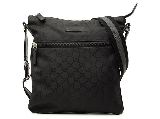 Borsa a tracolla Gucci in nylon GG nero con Web