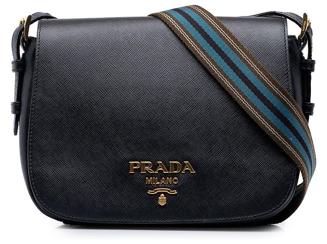 Prada Borsa a Tracolla con Patta in Saffiano Blu Blu navy