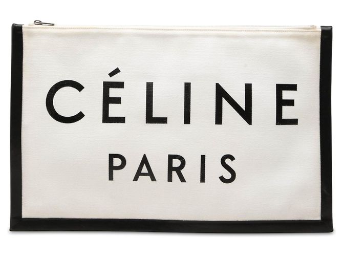 Céline Pochette Celine en toile blanche avec logo Blanc cassé