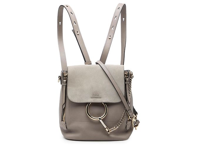 Mochila Chloé Faye Medium em pele de vitela e camurça cinza Marrom