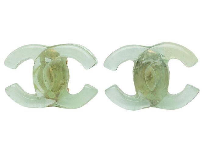 Chanel Green CC Resin Clip-On Ohrringe Grün
