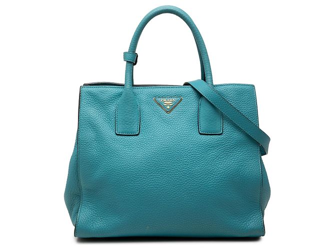Sac cabas convertible ouvert Prada Blue Vitello Daino Bleu Turquoise