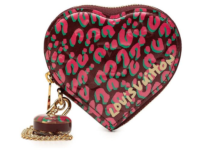 Louis Vuitton Red Stephen Sprouse Monogram Vernis Leopard Heart Coin Pouch Roja